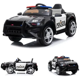 ES-Toys Elektro-Kinderauto Kinderauto Polizei Design 07, Belastbarkeit 30 kg, Polizei-Lichter Sirene MP3 USB, Stoßdämpfer schwarz