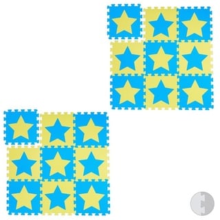 relaxdays Spielmatte 18 x Puzzlematte Sterne blau-gelb blau|gelb