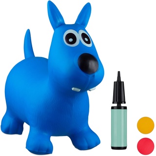 Relaxdays 10024990_45, blau Hüpftier Hund, inklusive Luftpumpe, Hüpfhund bis 50 kg, Hopser BPA frei, für Kinder, Hüpfspielzeug, 50 x 26 x 60 cm