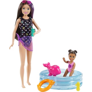 Barbie GRP39 - „Skipper Babysitters Inc. Pool-Spielset mit Babysitter-Puppe & Baby-Puppe mit Farbwechseleffekt und Zubehör, Spielzeug für Kinder von 3 bis 7 Jahren