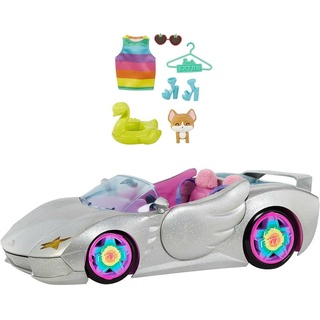 Barbie Puppen Fahrzeug Barbie HDJ47 Extra Auto Silbernes Cabrio (glitzert) regenbogen Reifen, (Puppen, Puppe, Anziehpuppe, Geschenk für Kinder ab 3 Jahren), Kinder ab 3 Jahren, Puppen Puppe The Movie Spielpuppen Spielpuppe Haus