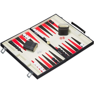 Relaxdays 10023503 Backgammon Koffer, hochwertiges Set, inklusive komplettem Zubehör, Tavla Brettspiel, B x T 47 x 36 cm, schwarz