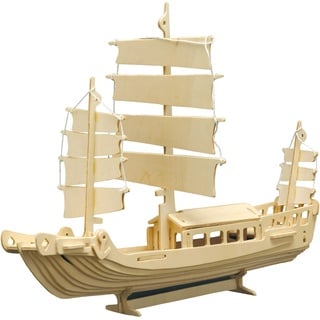 Pebaro 877 Holzbausatz Dschunke, 3D Puzzle Schiff, Modellbausatz, Basteln mit Holz, Holzpuzzle, Bastelset, vorgestanzte Holzplatte, ausbrechen, zusammenstecken, fertig, Geschenkidee, Mittel