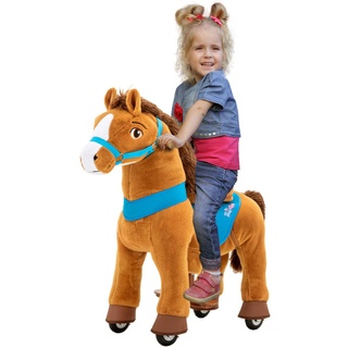 PonyCycle Amadeus | 3 JAHRE GARANTIE - E-Serie Pferd - Schaukelpferd mit Handbremse - Kuscheltier - Spielpferd zum Reiten - Kinder Pony auf Rollen - Plüschtier - Reitpferd - 4-8 Jahre