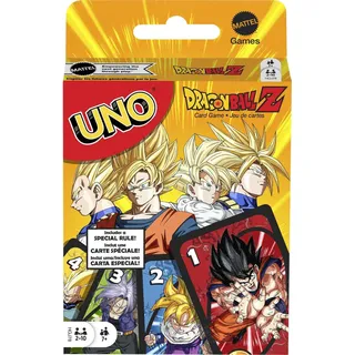 Mattel Games UNO Dragon Ball Z-Kartenspiel für den Familienabend mit Grafiken zum Thema TV-Show und einer Sonderregel für 2–10 Spieler