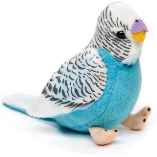 Uni-Toys Kuscheltier Wellensittich mit Stimme, 12 cm - blau/grün - Plüsch-Vogel, Plüschtier, zu 100 % recyceltes Füllmaterial blau