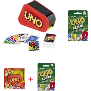 Mattel Games Bundle Pack - UNO Extreme! Kartenspiel (GXY75) + UNO Flex Kartenspiel (HMY99) mit Zufallsschleuder, Flex-Karten und Powerkarten für 2 bis 10 Spieler ab 7 Jahren