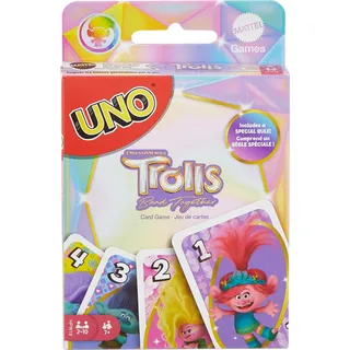 ​Mattel Games UNO Dreamworks Trolls Band Together Kartenspiel für Familiennacht-Reisen und Camping, inspiriert vom Film, HPW18