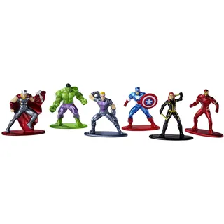 Jada Toys Marvel Avengers Figuren (6 Stück) - Diorama-Set mit 6 Nano-Sammelfiguren aus Metall (Captain America, Iron Man, Hulk, Hawkeye, Thor & Black Widow) für Fans und Sammler ab 3 Jahre, je 4 cm