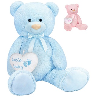 BRUBAKER Kuscheltier XXL Teddybär 100 cm groß mit Hello Baby Herz (1-St), großer Teddy Bär, Stofftier Plüschtier blau