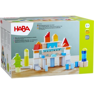 Haba Basis Holzbausteine - 85 Bunte Bausteine mit Baumwolltasche - Made in Germany - ToyAward Gewinner 2024 - Für Kinder ab 1 Jahr - 2010921001