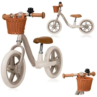 lionelo Laufrad ALEX PLUS Durchmesser 30,5 cm (12 Zoll) Zoll, inklusive Korb und Glocke/ideal zum Erlernen des Fahrradfahrens beige