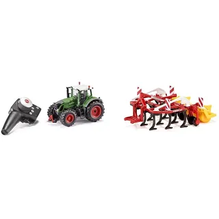 Siku 6880, Ferngesteuerter Fendt 939 Traktor & 2067, Pöttinger Grubber Synkro Bodenbearbeitungsgerät, 1:32, Metall/Plastik, Rot, Drehbare Packerwalze