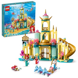 LEGO 43207 Disney Arielles Unterwasserschloss, Prinzessinnen-Spielzeug-Schloss, Geschenkidee für Mädchen und Jungen ab 6 Jahren mit Arielle die kleine Meerjungfrau und 4 Delfin-Tier-Figuren