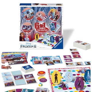 Ravensburger Disney Frozen 2 6-in-1 Spiele-Kompendium für Kinder und Familien ab 3 Jahren – Bingo, Domino, Schlangen und Leitern, Schachen, Spielkarten und Erinnerungsspiel