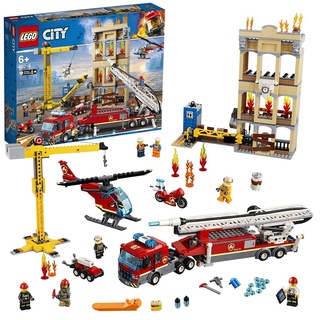LEGO 60216 City Feuerwehr in der Stadt, Spielzeug für Kinder ab 6 Jahre, inklusive Feuerwehrauto, Kran, Hubschrauber und 7 Minifiguren