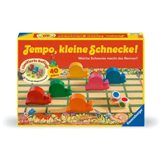 Ravensburger Kinderspiel 23034 - Tempo kleine Schnecke 40 Jahre Jubiläum beliebtes Schneckenrennen mit zusätzlicher Siegerehrung Brettspiel für Mädche