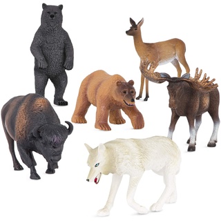 Terra 6 Waldtiere Figuren – Bären, Reh, Wolf, Elch, Bison – Realistische Tierfiguren Set, Kinder Spielzeug für Mädchen und Jungen ab 3 Jahre