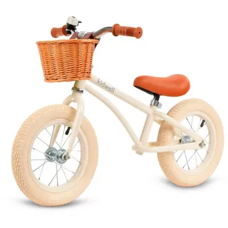 COIL Fahrrad-Laufrad Lauflernrad, Kinderlaufrad, Rutscher, Balance Bike, Stahlrahmen, aufblasbare 12-Zoll-Räder, Korb, Glocke beige