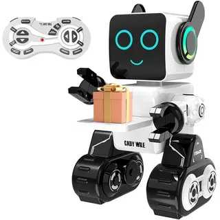 Powerwill Lernroboter Ferngesteuert Roboter Spielzeug für Kinder,Intelligent Programmier (wiederaufladbarer RC-Roboter-Bausatz), LED intelligenter Roboter,spricht Tanzbewegungen,integrierte Münzbank weiß