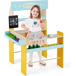 KOMFOTTEU Kaufladen, mit Spielkasse, hängender Tafel, für Kinder ab 3 Jahren gelb