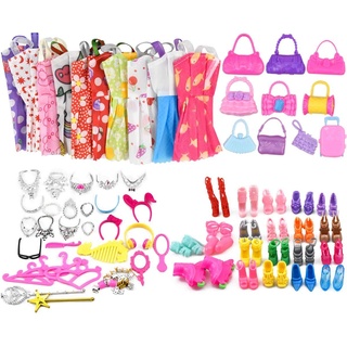 Miotlsy Kleidung Accessories für Barbie Puppen 20 Set Kleid Dress 30 Stück Schmuckzubehör erhalten Halskette Spiegel Kleiderbügel 20 Paar Schuhe und 10Pcs Handtasche für 11,5 Zoll Mädchen Puppen