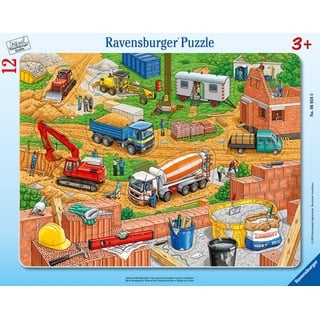 Ravensburger 6058 Kinderpuzzle-06058 Arbeit auf der Baustelle-Rahmenpuzzle für Kinder ab 3 Jahren, mit 12 Teilen, Silver