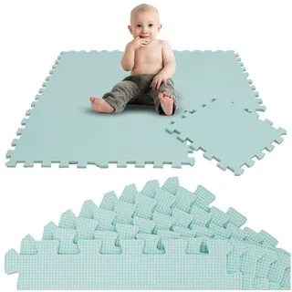 LittleTom Puzzlematte 9 Teile Spielmatte Baby Puzzlematte Krabbelmatte, 30x30cm Bodenmatte Kinderzimmer grün