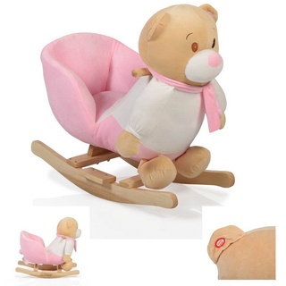 Moni Schaukeltier Plüsch Schaukeltier Bär rosa WJ-635, mit Handgriffe aus Holz ab 12 Monate braun|rosa