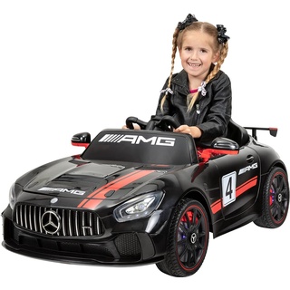 Kinder Elektroauto Mercedes Benz Amg GT4 Sport Edition - Lizenziert - 2,4 Ghz Fernbedienung - Softstart - Elektro Auto für Kinder ab 3 Jahre (Schwarz)