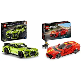 LEGO Technic Ford Mustang Shelby GT500, Modellauto-Bausatz & Speed Champions Ferrari 812 Competizione, Sportwagen und Spielzeug-Modell-Bausatz, Serie 2023, Auto-Sammlerfahrzeug-Set 76914