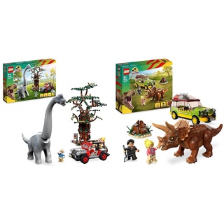 LEGO 76960 Jurassic Park Entdeckung des Brachiosaurus & 76959 Jurassic Park Triceratops-Forschung, Dinosaurier Spielzeug mit Figur und Auto zum Sammeln zum 30. Jubiläum