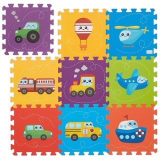 relaxdays Spielmatte Puzzlematte mit Fahrzeugen blau|gelb|lila