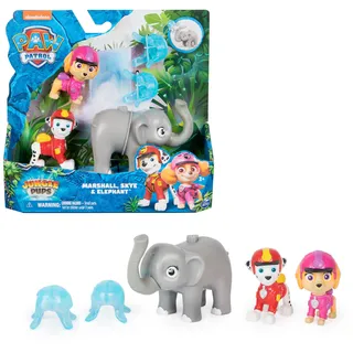 PAW PATROL Jungle Pups – Hero Pups Figuren-Set mit 2 Hundefiguren (Marshall & Skye) und Einer Elefanten-Figur mit Wurffunktion, Spielzeug geeignet für Kinder ab 3 Jahren