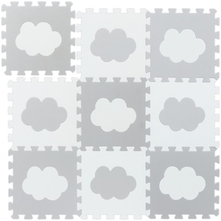 Relaxdays Puzzlematte Wolken-Muster, 18 Puzzleteile, aus schadstofffreiem EVA-Schaumstoff, BxT: 91,5 x 91,5 cm, weiß/grau