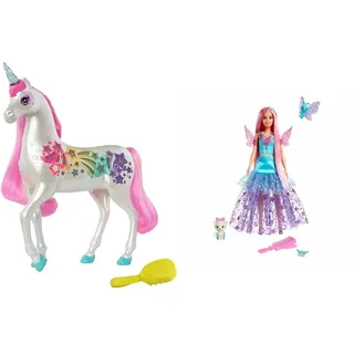 Barbie Einhorn, Dreamtopia Brush 'N Sparkle Unicorn & Ein Verborgener Zauber Puppe - Langhaarige Malibu Roberts Puppe