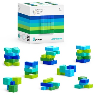 PIXIO Amphibio Abstract Series 60 Magnetische Bausteine mit interaktiv App, Stressabbau Spielzeug, Magnete für Kinder, Pixel Art Schreibtischspielzeug, Geek-Geschenkidee