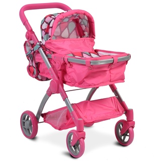 Moni Puppenwagen, Puppenbuggy Vicky 9620, Tasche, Schiebegriff höhenverstellbar in pink