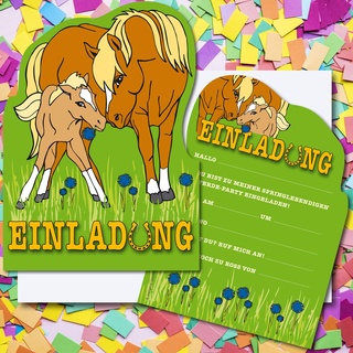Carpeta 6 Einladungskarten * Pony + Pferd * für Kindergeburtstag und Party | Kinder Geburtstag Einladung Einladungen Mottoparty Fohlen Ponys Pferde