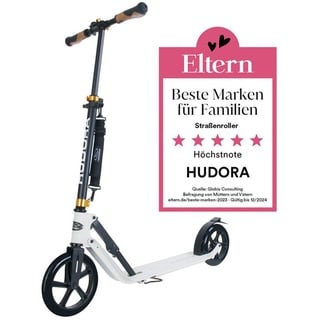 HUDORA BigWheel Style 230 Scooter - weiß - Aluminium-Roller mit großer Trittfläche - höhenverstellbar & zusammenklappbarer - für bis zu 120kg - Weiß