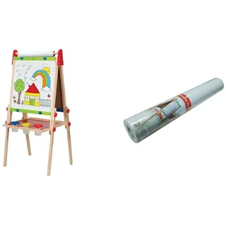 Hape Kinder Spiel-Tafel aus Holz | Preisgekrönte doppelseitige Kindertafel höhenverstellbar mit Papierrolle, Kreidetafel, Whiteboard & Rolle Malpapier 38cm x 20m Ersatzpapierrolle