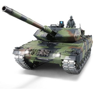 RC Panzer mit Schussfunktion ferngsteuert "German Leopard 2A6" Heng Long 1:16 mit R&S, Metallgetriebe (Stahl) und Metallketten -2,4Ghz -V 7.0 - PRO