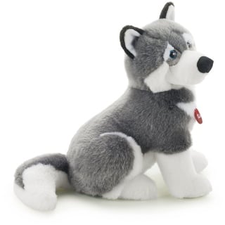 Trudi 22273 Klassik Plüschhund Husky Marcus ca. 34 cm, Größe L, hochwertiges Stofftier mit weichen Materialien, Plüschtier mit realistischen Details, waschbar, Kuscheltier für Kinder, Grau / Weiß, ca. 21 x 34 x 31 cm