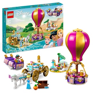 LEGO 43216 Disney Prinzessinnen auf magischer Reise Spielzeug mit Cinderella, Jasmine, Rapunzel Mini-Puppen, Spielzeugpferd & Kutsche, fliegendem T...