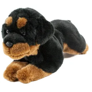 Teddys Rothenburg Kuscheltier Rottweiler 30 cm mit Schwanz liegend braun/schwarz Plüschhund