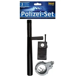 Idena Polizei Set Schlagstock Handschellen und Walkie Talkie schwarz/grau 3 Teile