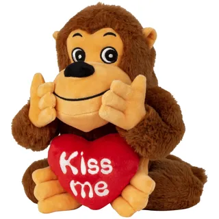 Lifestyle & More Plüschtier Teddybär Gorilla mit rotem Herz KISS ME Höhe 25 cm sitzend kuschelig weich