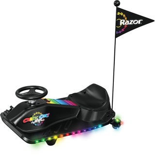 Crazy Cart Shift Lightshow-Drifting Go-Kart für Kinder von Razor, mehrfarbige LED-Lichter, Power Core Hub-Motor, Fußpedal mit Variabler Geschwindigkeit