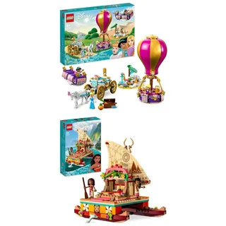 LEGO 43216 Disney Prinzessinnen auf magischer Reise Spielzeug mit Cinderella & 43210 Disney Princess Vaianas Katamaran Spielzeug Boot mit Vaiana und Sina Prinzessinnen Mini-Puppen & Delfin-Figur