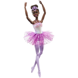 Barbie Dreamtopia Ballerina Puppe, Twinkle Lights Ballerina mit rosa Tutu und schwarzen Haaren, 5 Licht- und Soundeffekte, beweglich, Geschenk für Kinder ab 3 Jahren,HLC26